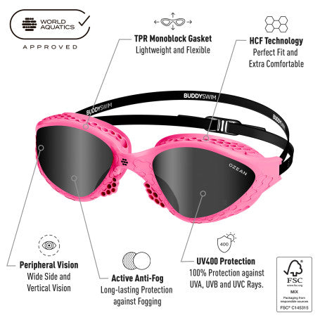 BuddySwim Ozean Swim Goggles Pink-Black/Smoke
