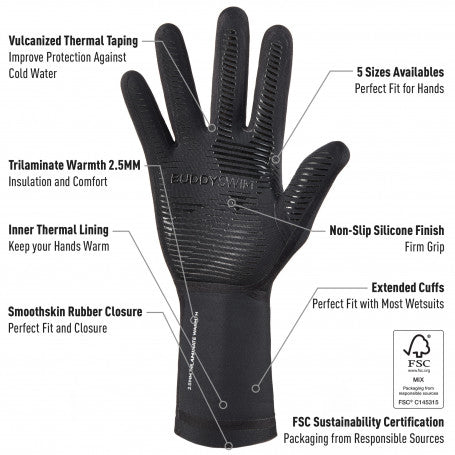 Buddyswim Neoprene Swim Gloves Trilaminate Warmth 2.5mm Black