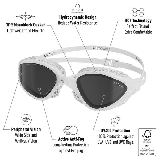 BuddySwim Ozean Swim Goggles White/Smoke