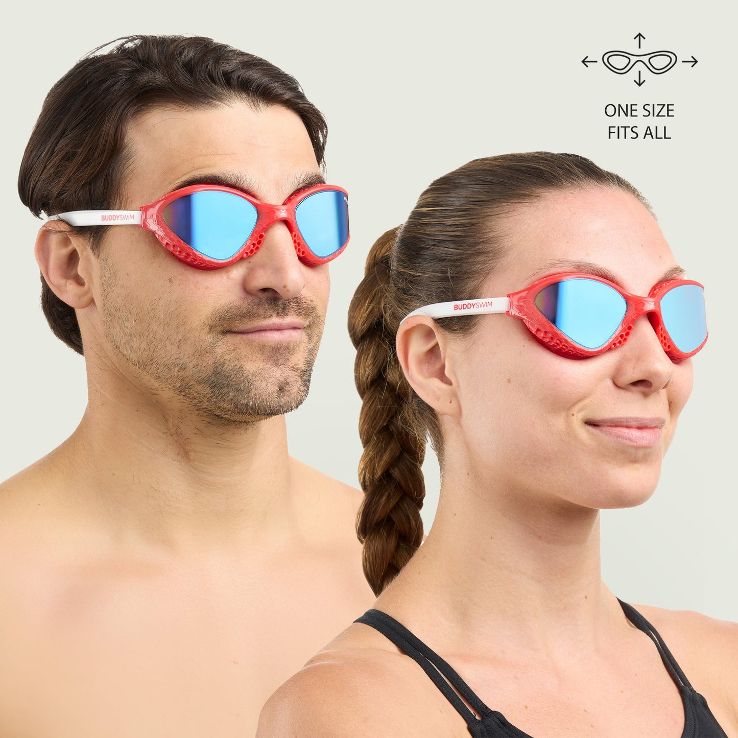 BuddySwim OzeanX Swim Goggles Red-White/Blue Mirror