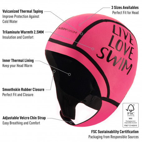 BuddySwim Neoprene Swim Cap Trilaminate Warmth 2.5mm Pink