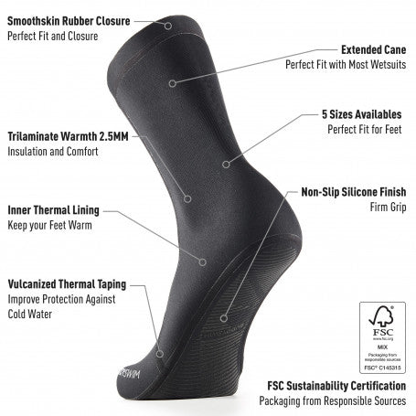 Buddyswim Neoprene Swim Socks Trilaminate Warmth 2.5mm