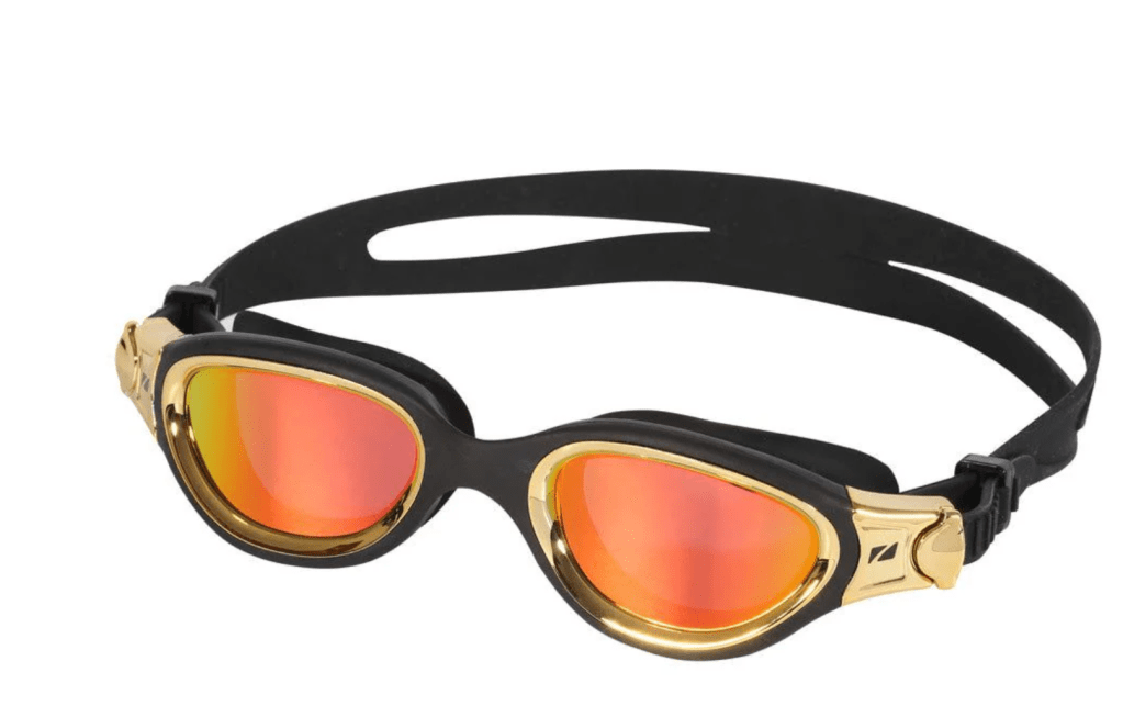 A pair of Zone 3 Venator-X open water goggles featuring a sleek design with black silicone frames and mirrored lenses.